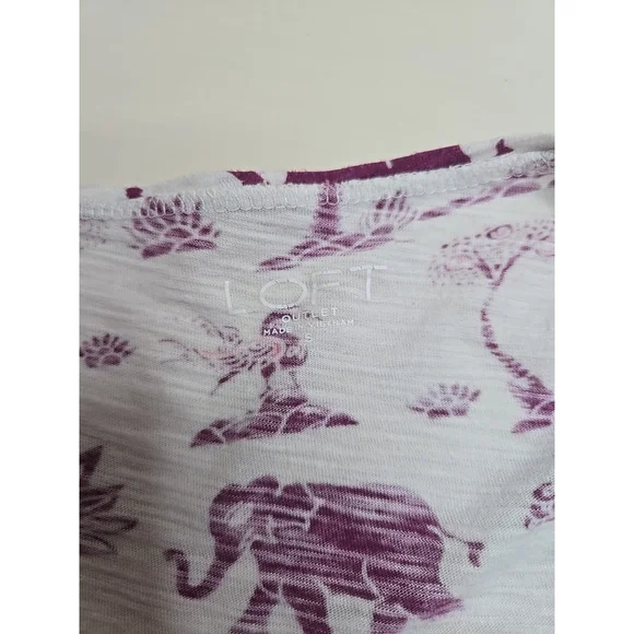 LOFT Women's White Purple Elephant Print Short Sleeve Cotton T-Shirt Size Small - Picture 4 of 6